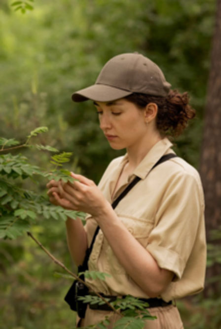 ARO College horticulture student examining foliage in South Australia's natural setting